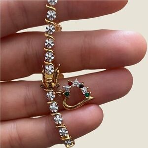 Gold Over Silver Heart Diamond Tennis Bracelet